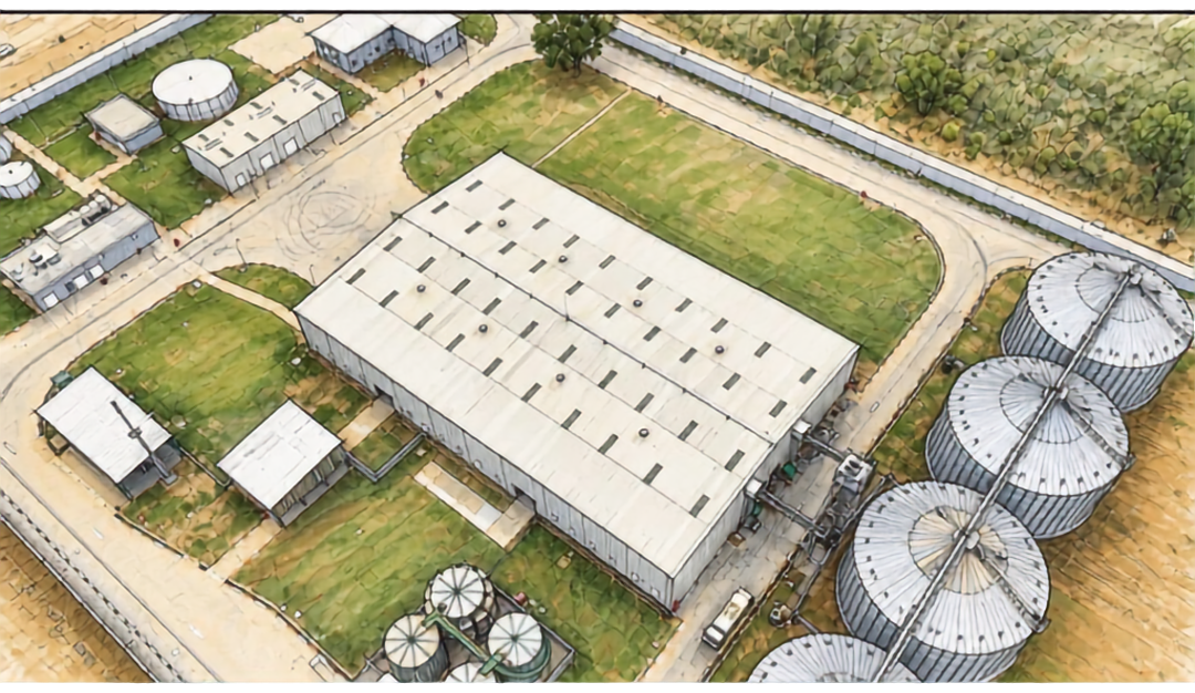 Zerock AgriHub project, Loudima, Congo — aerial view of agricultural production facility